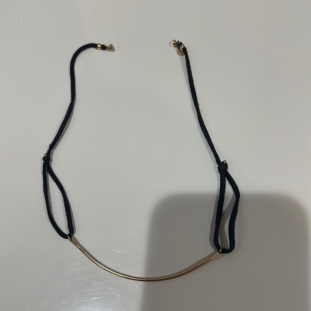 Black Leather String Gold Necklace